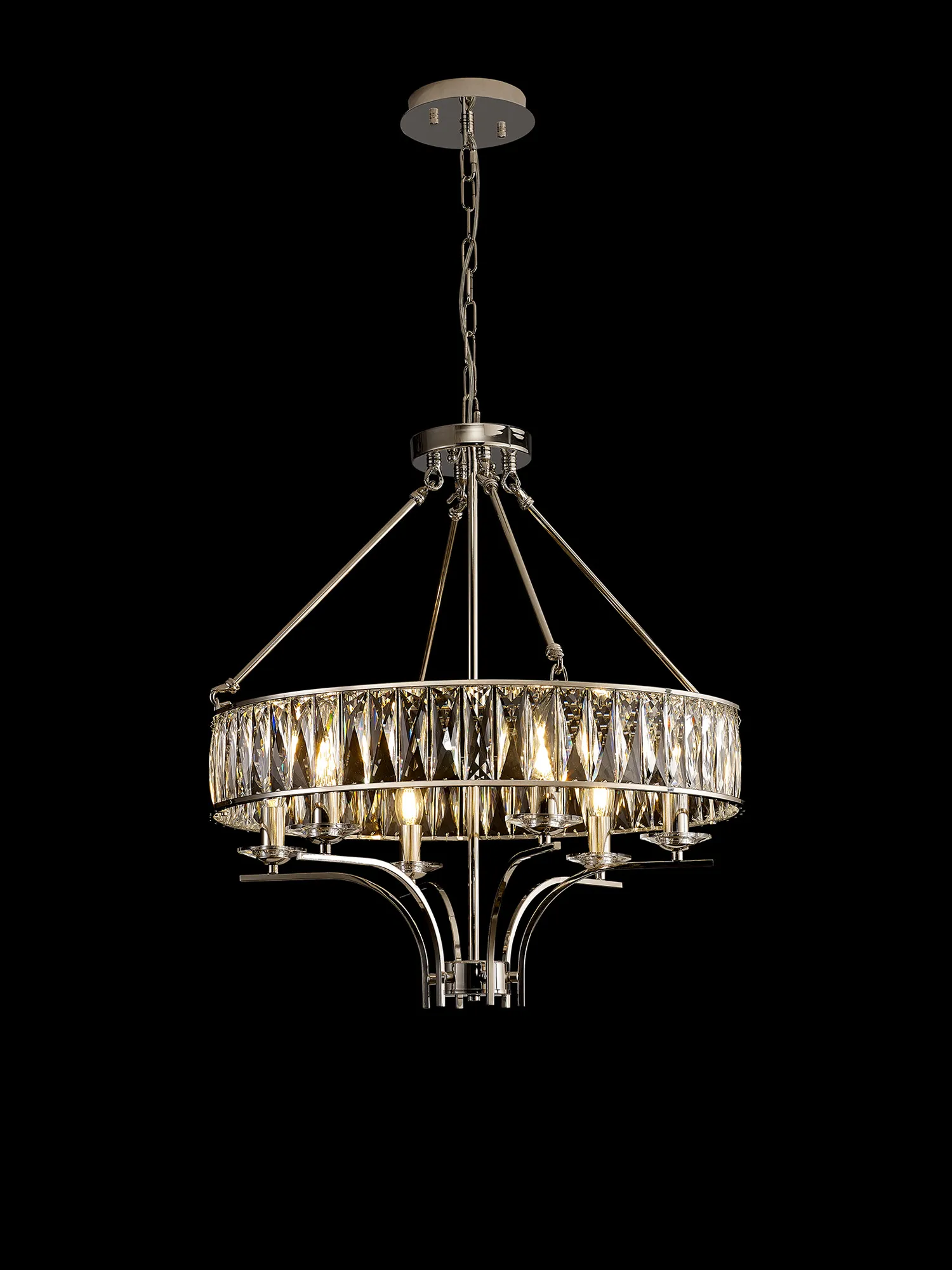 Vivienne Polished Nickel Crystal Ceiling Lights Diyas Ringed & Square Crystal Fittings